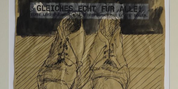Die gesuchten Botten | 26.04.1997 | Feder & Tusche auf Einkaufstüte | 60 x 34 cm © VG Bildkunst Bonn